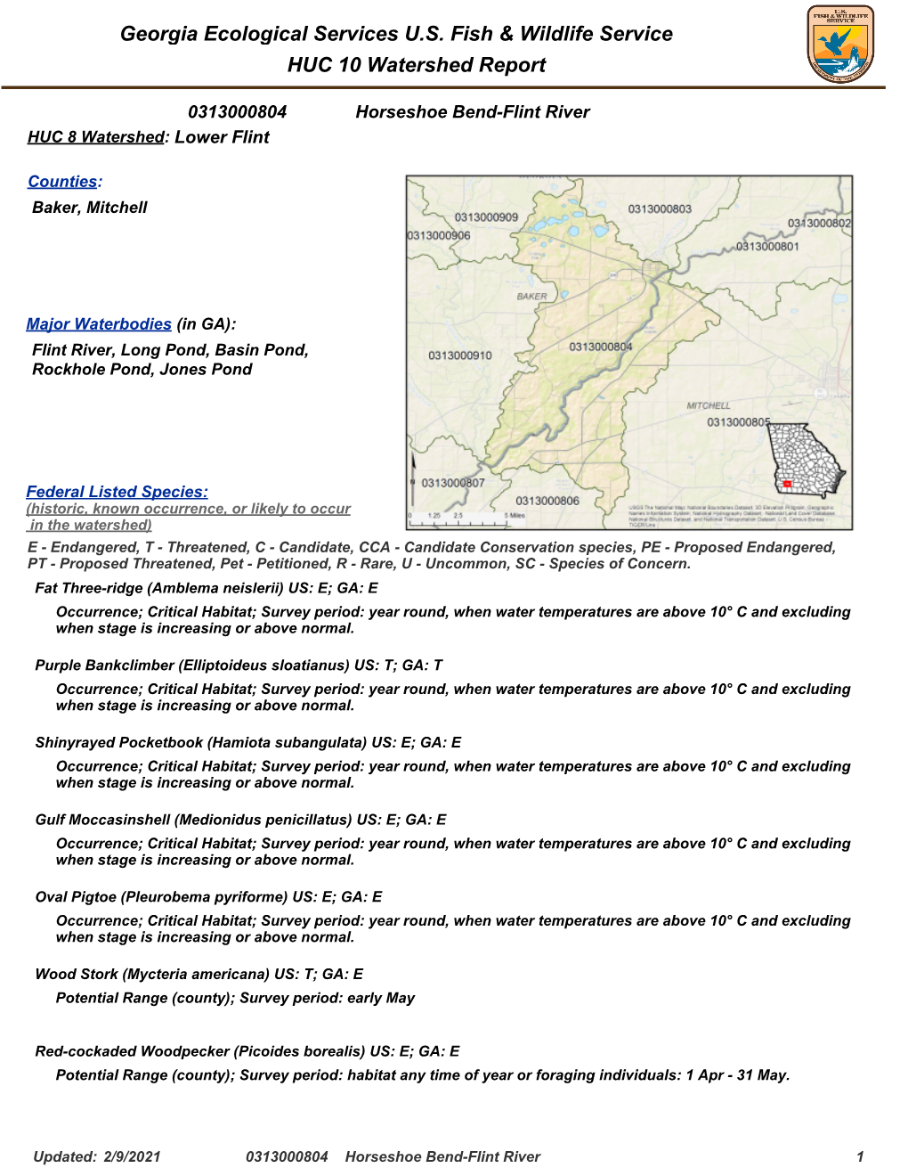 0313000804 Horseshoe Bend-Flint River HUC 8 Watershed: Lower Flint