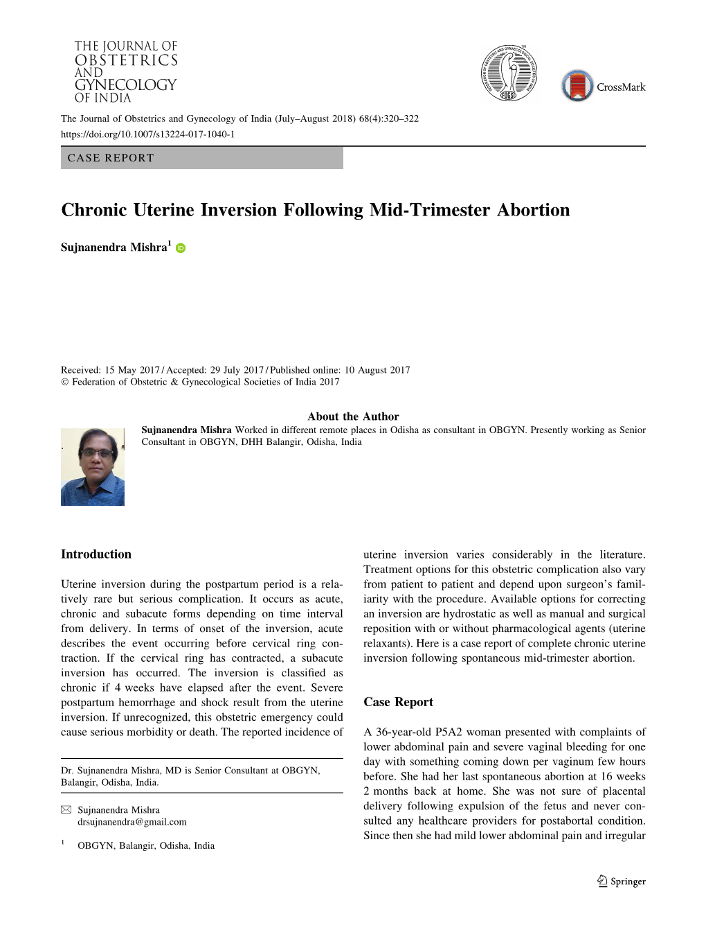 Chronic Uterine Inversion Following Mid-Trimester Abortion