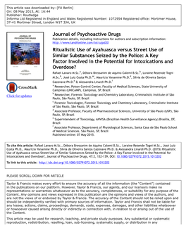 Journal of Psychoactive Drugs Ritualistic Use of Ayahuasca Versus