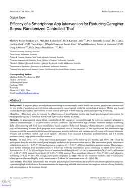 Efficacy of a Smartphone App Intervention for Reducing Caregiver Stress: Randomized Controlled Trial