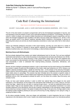 Code Red: Colouring the International Written by Xavier T