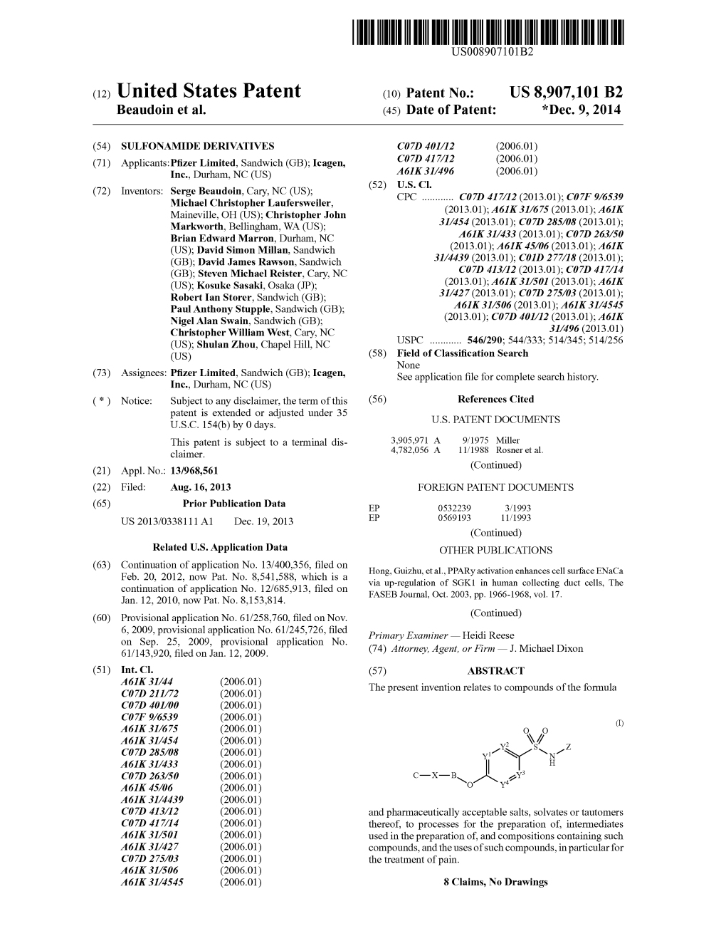 (12) United States Patent (10) Patent No.: US 8,907,101 B2 Beaudoin Et Al