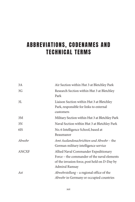 Abbreviations, Codenames and Technical Terms