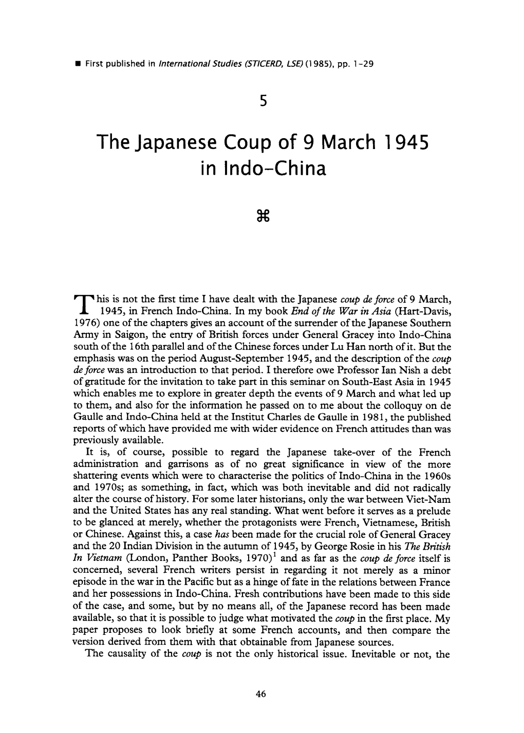 The Japanese Coup of 9 March 1945 in Indo-China