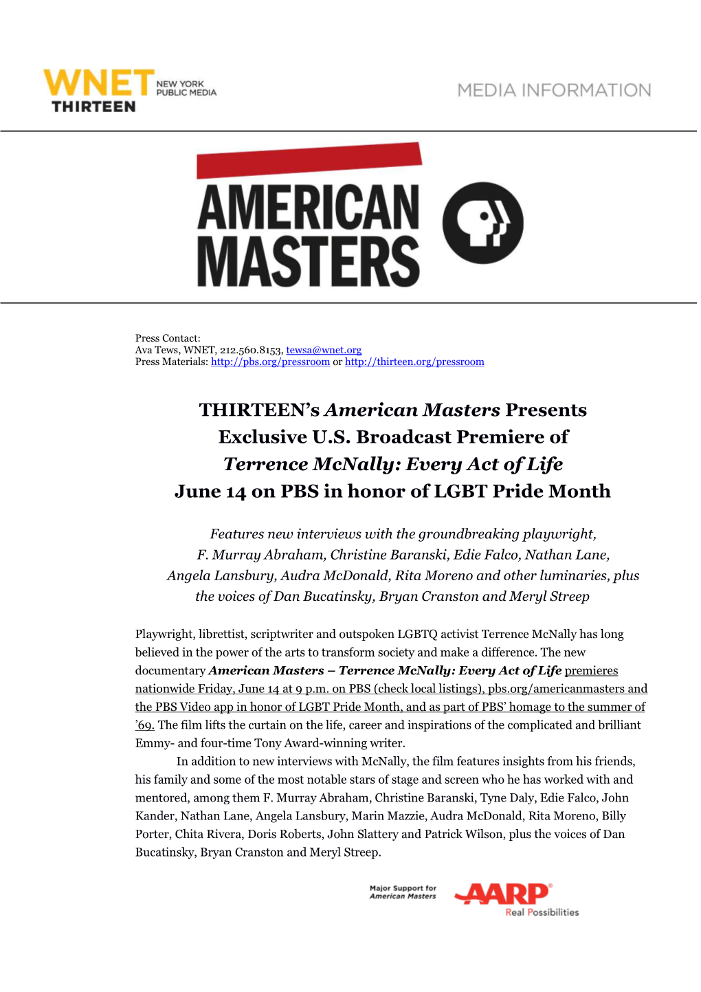 AM Terrence Mcnally Press Release FINAL Rev 050319