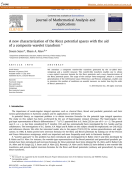 A New Characterization of the Riesz Potential Spaces with the Aid of a Composite Wavelet Transform ✩ ∗ Sinem Sezer A, Ilham A