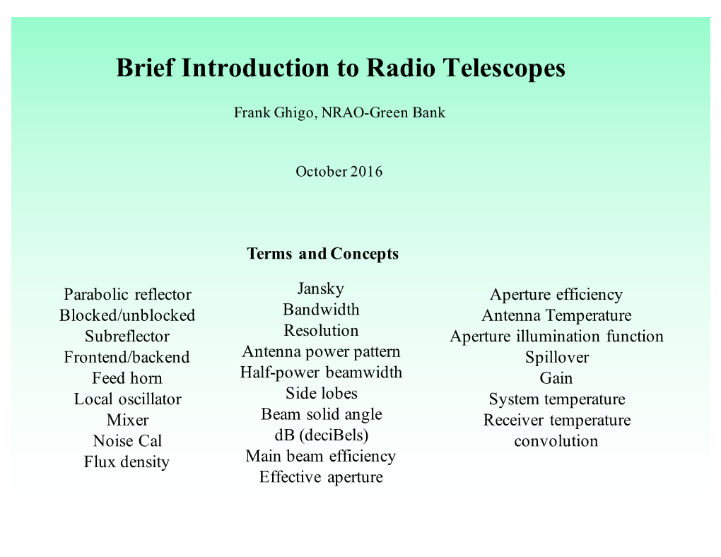 Brief Introduction to Radio Telescopes
