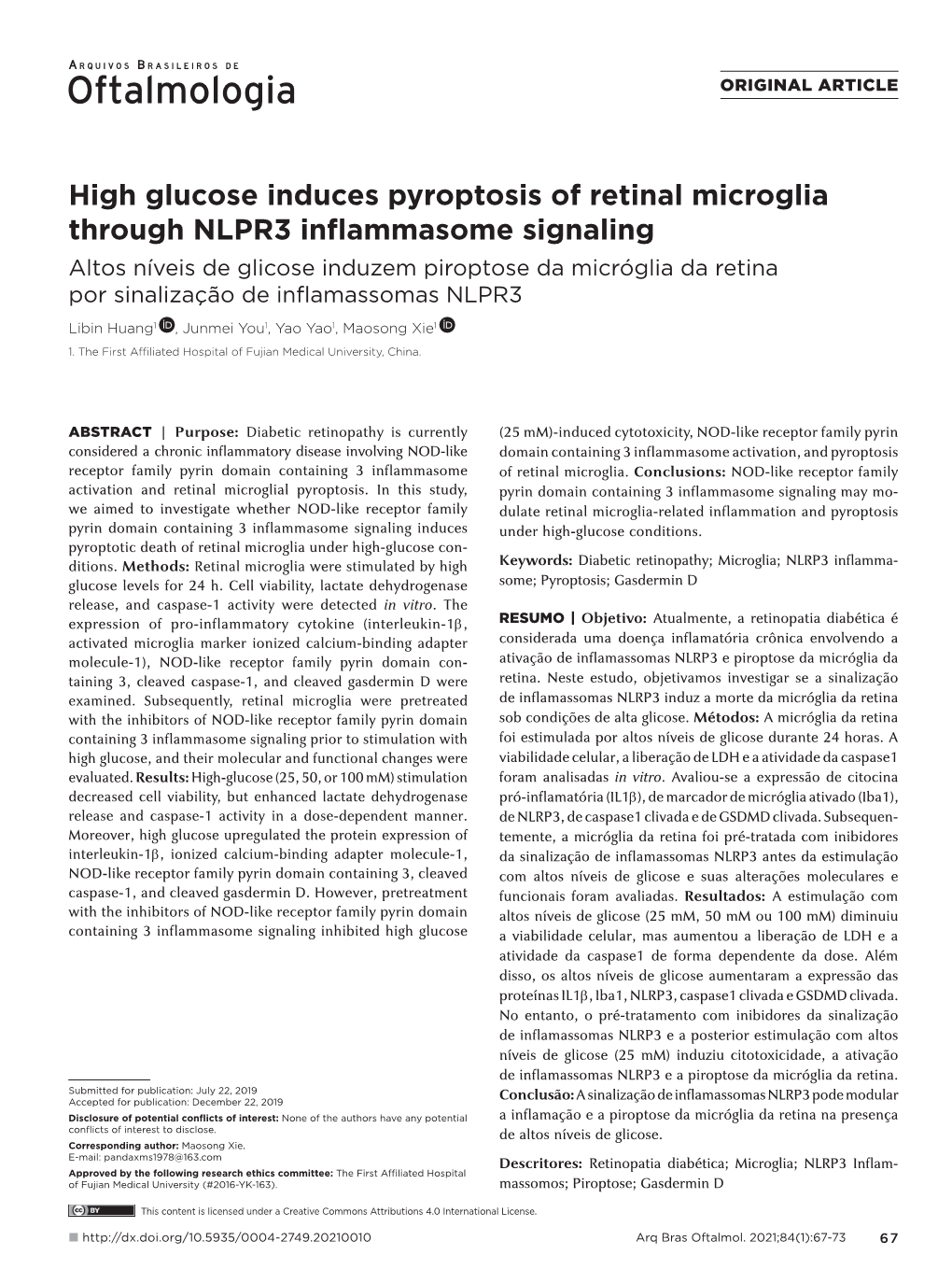 High Glucose Induces Pyroptosis of Retinal Microglia Through NLPR3