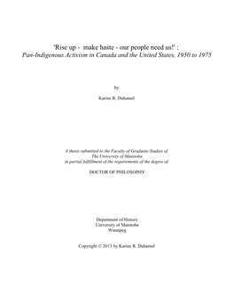 'Rise up - Make Haste - Our People Need Us!' : Pan-Indigenous Activism in Canada and the United States, 1950 to 1975