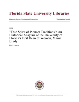 An Historical Anaylsis of the University of Florida's First Dean of Women, Marna Brady Rita I