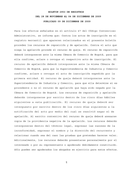 Boletin 2953 De Registros Del 28 De Noviembre Al 04 De Diciembre De 2009