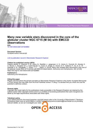 Many New Variable Stars Discovered in the Core of the Globular Cluster NGC 6715 (M 54) with EMCCD Observations DOI: 10.1051/0004-6361/201628864