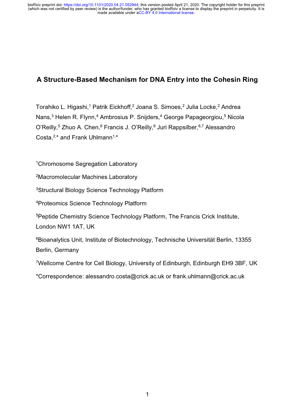 A Structure-Based Mechanism for DNA Entry Into the Cohesin Ring