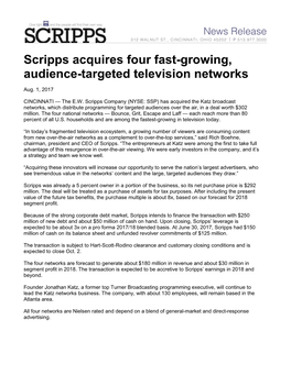 Scripps Acquires Four Fast-Growing, Audience-Targeted Television Networks