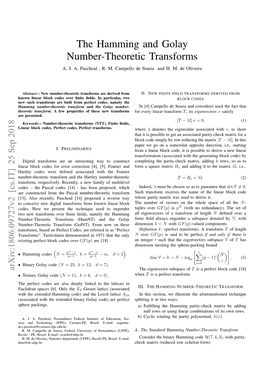 The Hamming and Golay Number-Theoretic Transforms A