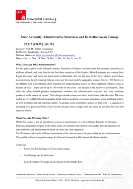 State Authority, Administrative Structures and Its Reflection on Coinage