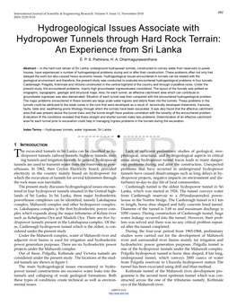 Hydrogeological Issues Associate with Hydropower Tunnels Through Hard Rock Terrain: an Experience from Sri Lanka E