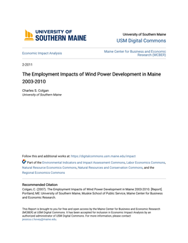 The Employment Impacts of Wind Power Development in Maine 2003-2010