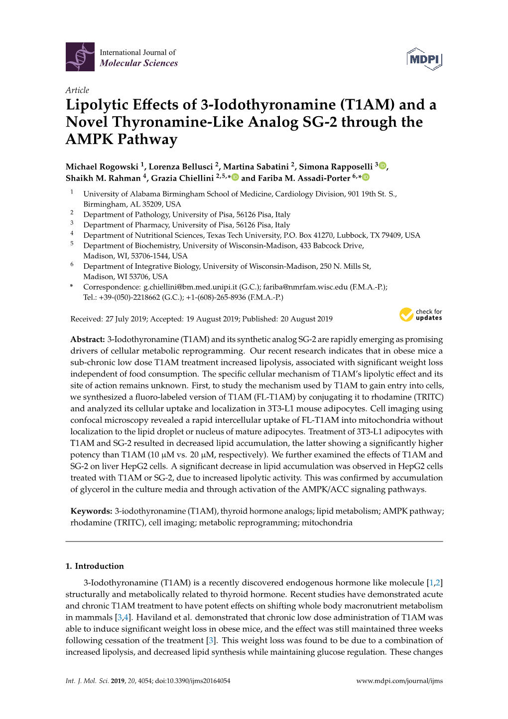 Lipolytic Effects of 3-Iodothyronamine (T1AM)