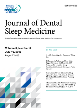 Journal of Dental Sleep Medicine Official Publication of the American Academy of Dental Sleep Medicine |