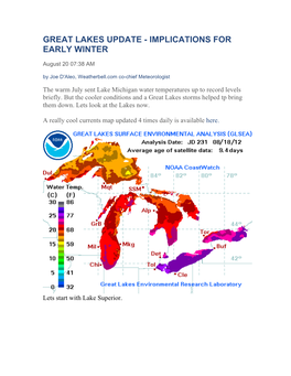 Great Lakes Update - Implications for Early Winter