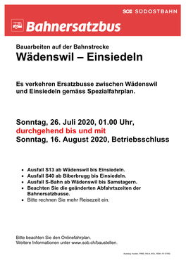 Bauarbeiten Auf Der Bahnstrecke Wädenswil – Einsiedeln