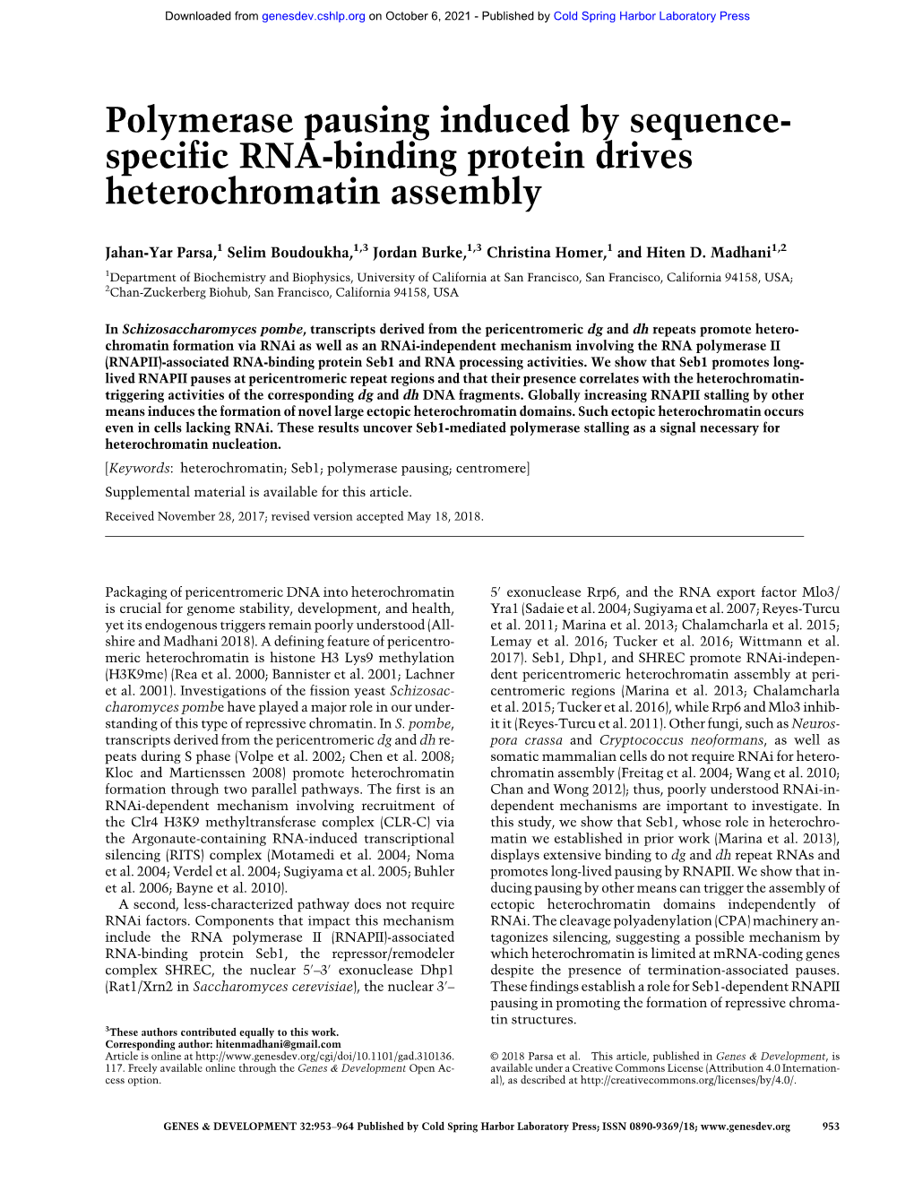 Specific RNA-Binding Protein Drives Heterochromatin Assembly