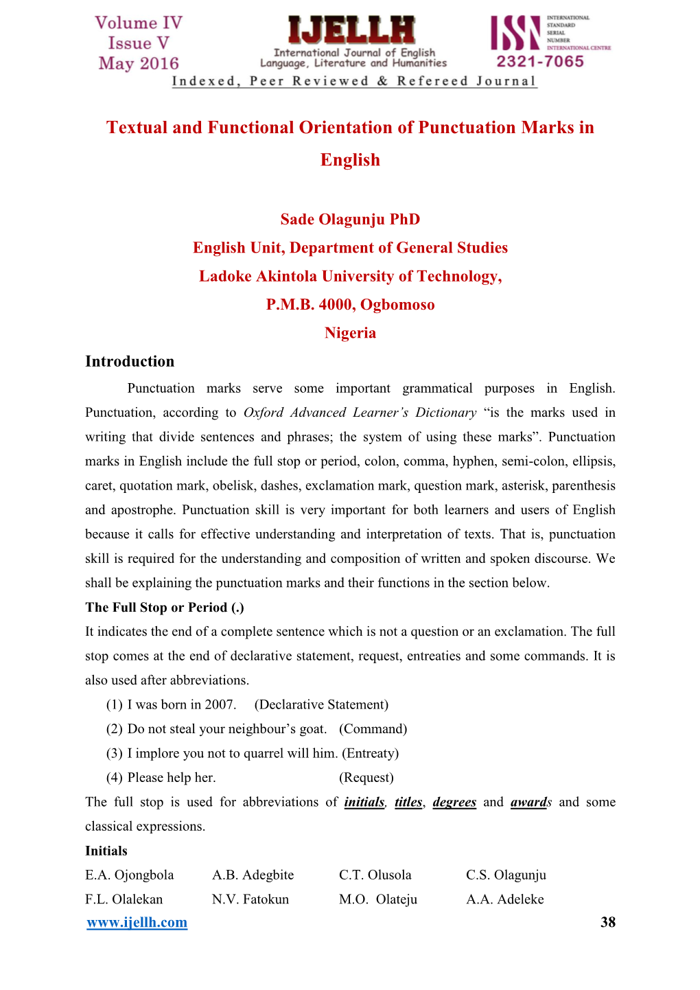 Textual and Functional Orientation of Punctuation Marks in English