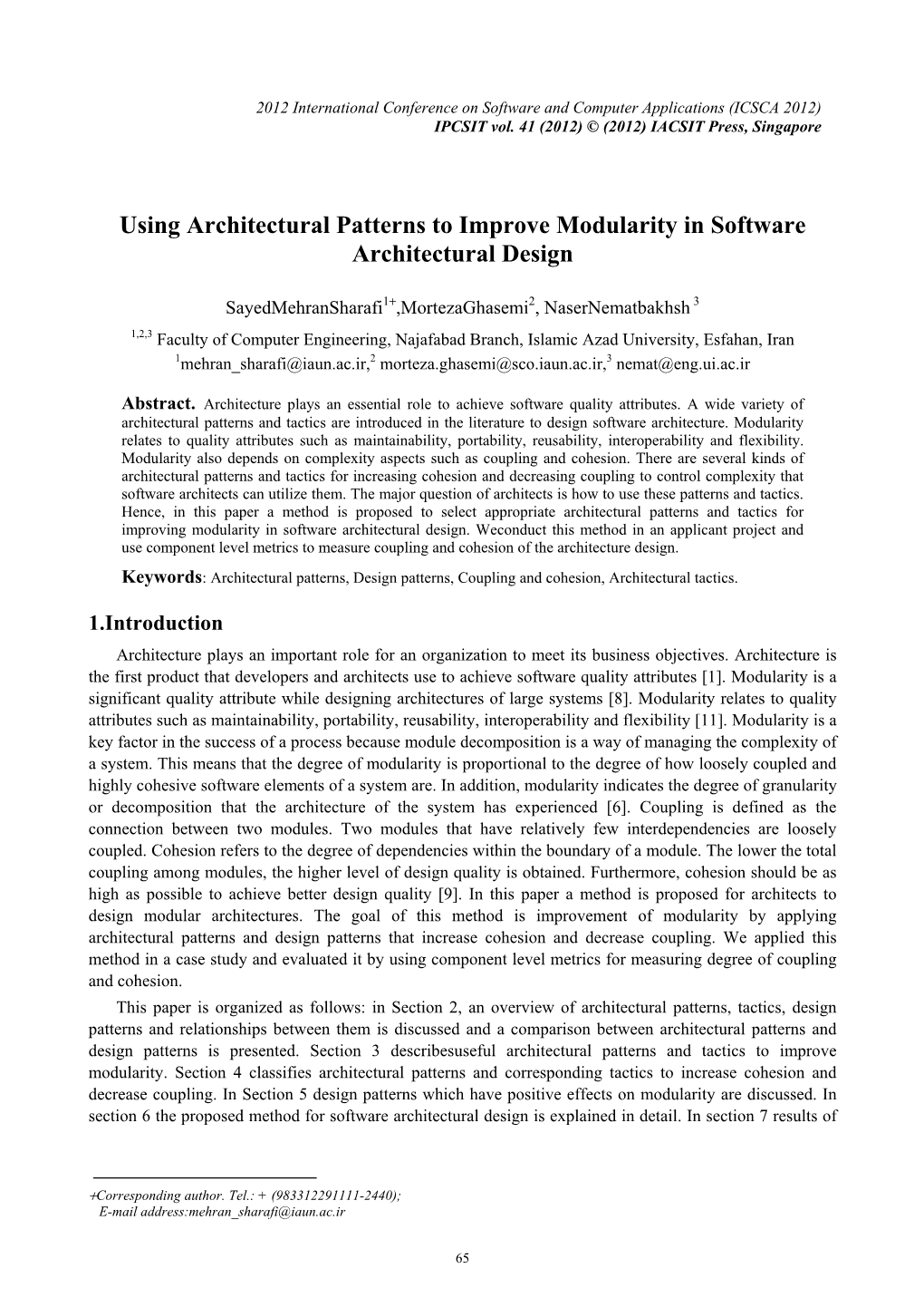Using Architectural Patterns to Improve Modularity in Software Architectural Design