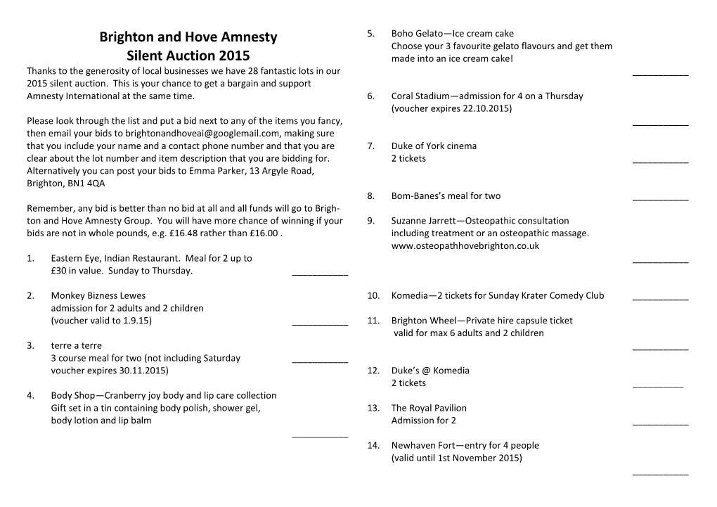 Brighton and Hove Amnesty Silent Auction 2015