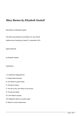 Mary Barton by Elizabeth Gaskell&lt;/H1&gt;