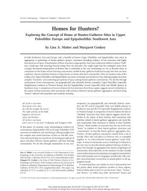 Homes for Hunters? Exploring the Concept of Home at Hunter-Gatherer Sites in Upper Paleolithic Europe and Epipaleolithic Southwest Asia