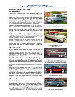 American Motors Corporation Model Descriptions and General Information