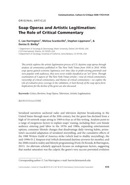 Soap Operas and Artistic Legitimation: the Role of Critical Commentary