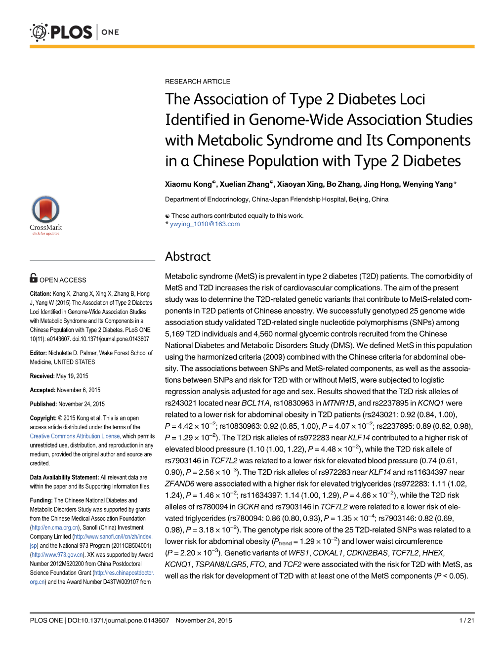 The Association of Type 2 Diabetes Loci Identified in Genome-Wide