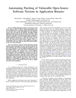 Automating Patching of Vulnerable Open-Source Software Versions in Application Binaries