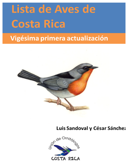 Lista De Aves De Costa Rica Vigésima Primera Actualización