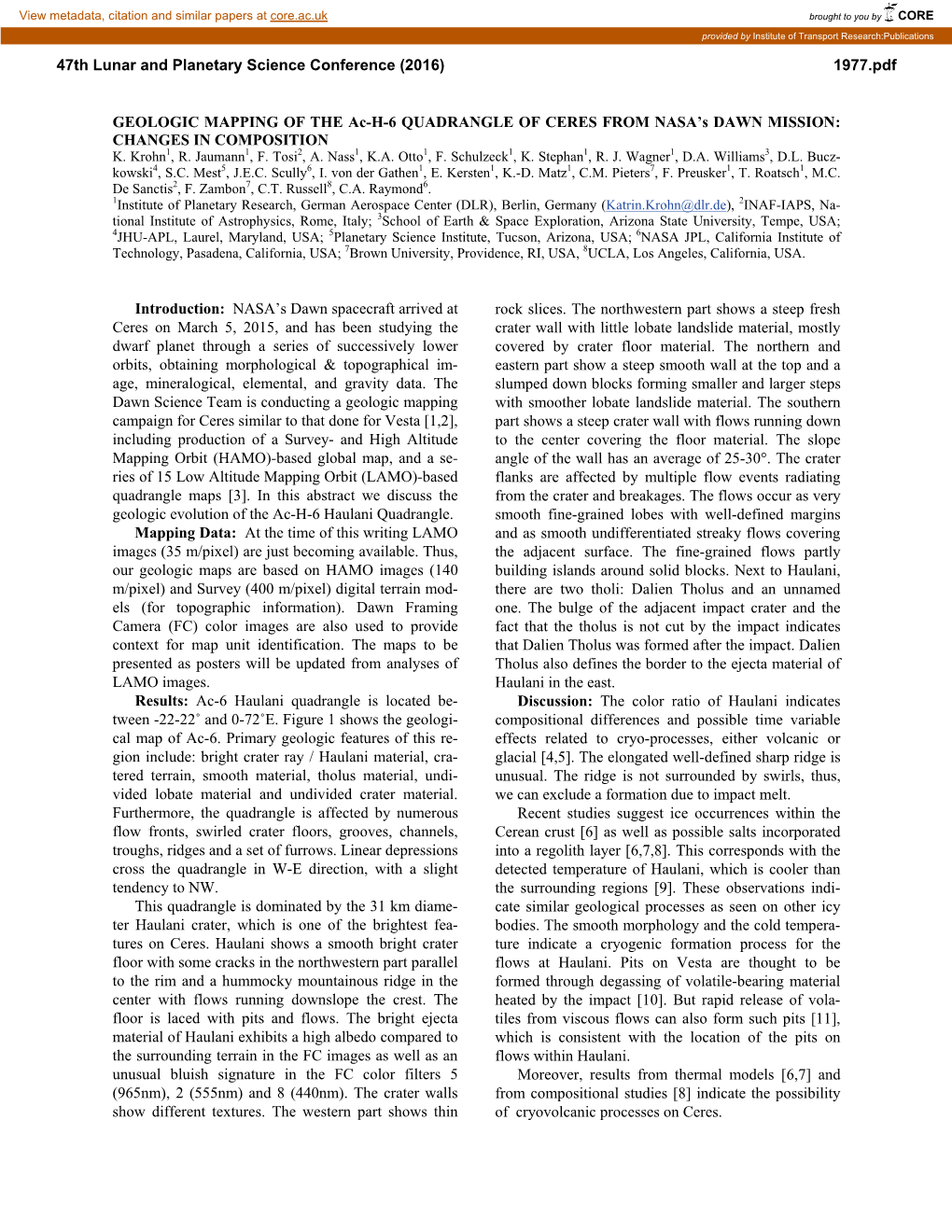 GEOLOGIC MAPPING of the Ac-H-6 QUADRANGLE of CERES from NASA’S DAWN MISSION: CHANGES in COMPOSITION K