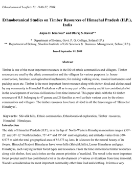 Ethnobotanical Studies on Timber Resources of Himachal Pradesh (H.P.), India