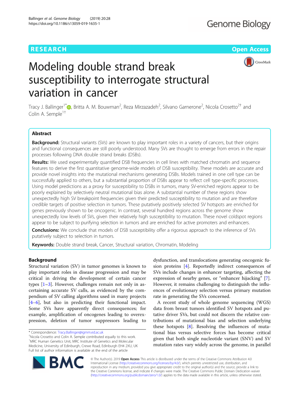 Modeling Double Strand Break Susceptibility to Interrogate Structural Variation in Cancer Tracy J