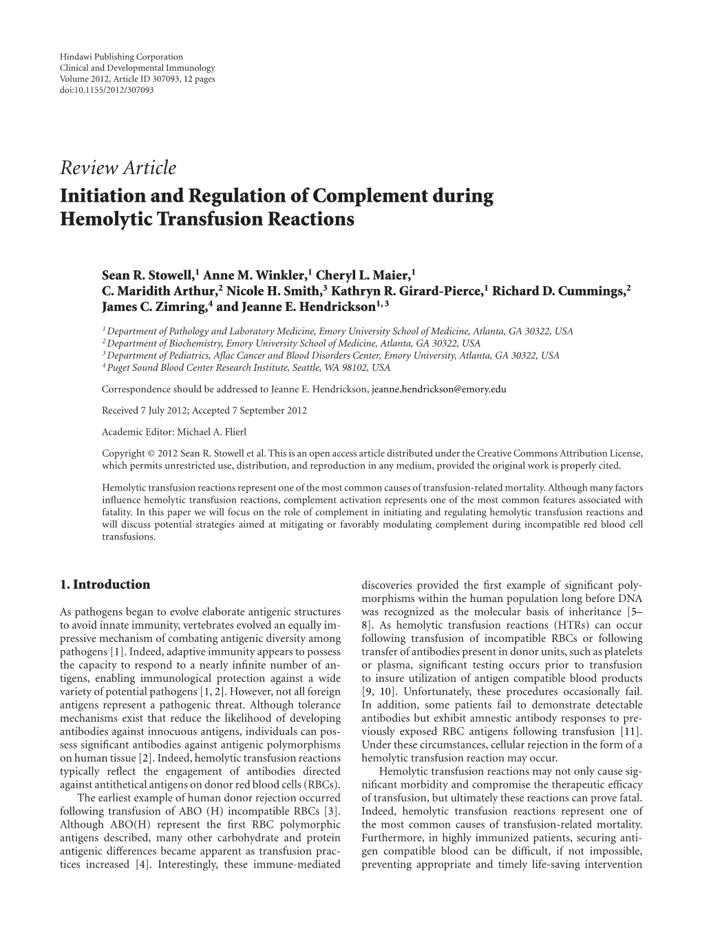 Initiation and Regulation of Complement During Hemolytic Transfusion Reactions