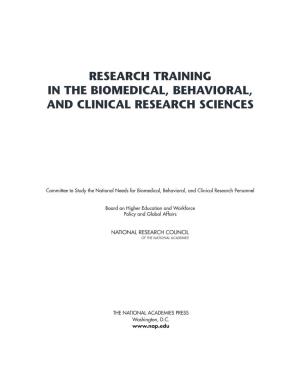 Research Training in the Biomedical, Behavioral and Clinical Sciences