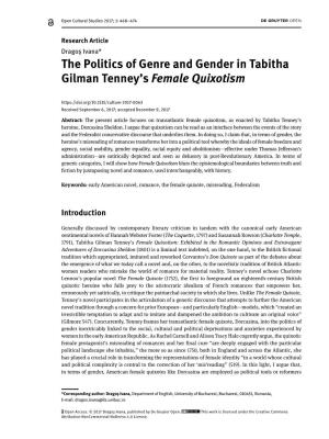 The Politics of Genre and Gender in Tabitha Gilman Tenney's Female