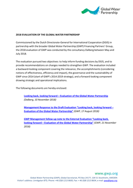 Looking Back, Looking Forward – Evaluation of the Global Water Partnership (Dalberg, 10 November 2018)