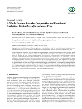 Research Article a Whole Genome Pairwise Comparative and Functional Analysis of Geobacter Sulfurreducens PCA