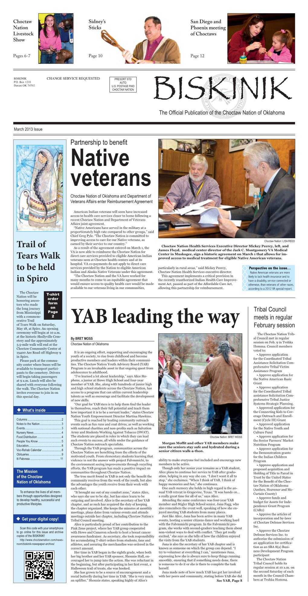 Native Veterans Choctaw Nation of Oklahoma and Department of Veterans Affairs Enter Reimbursement Agreement