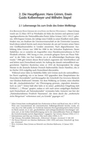 Hans Grimm, Erwin Guido Kolbenheyer Und Wilhelm Stapel
