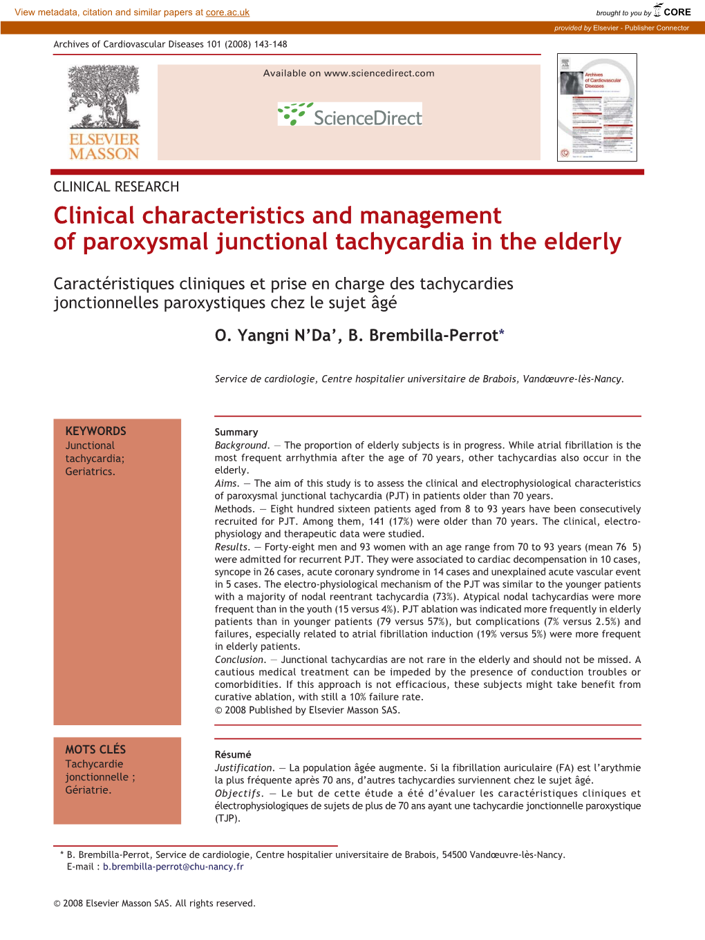 Clinical Characteristics and Management of Paroxysmal Junctional Tachycardia in the Elderly