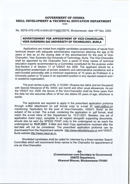 Advertisement for Appotntment of Vice-Chancellor, Veer Surendra Sai