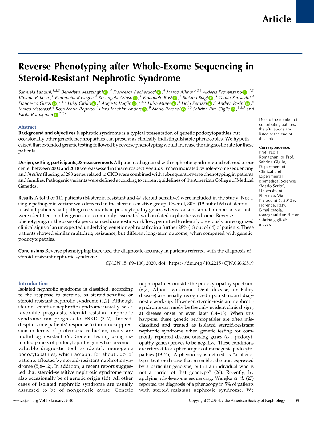 Article Reverse Phenotyping After Whole-Exome Sequencing in Steroid-Resistant Nephrotic Syndrome